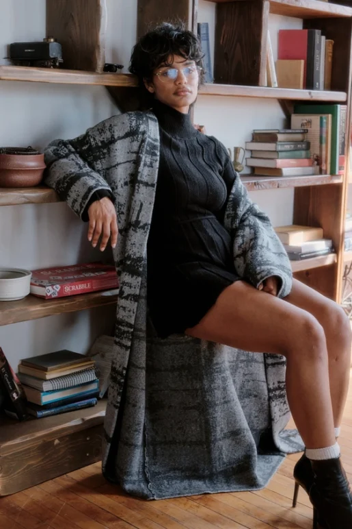 Geometric Jacquard-Knit Duster Cardigan - Image 3