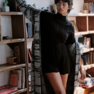 Geometric Jacquard-Knit Duster Cardigan