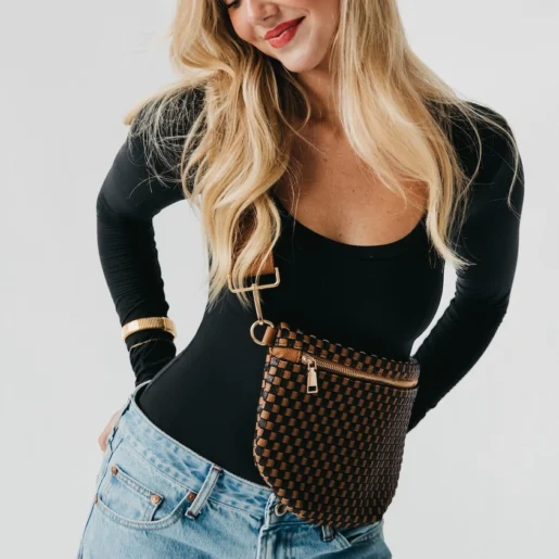 Checkered Coffee Westlyn Woven Bum Bag - Image 3