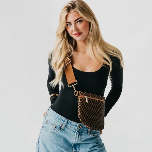 Checkered Coffee Westlyn Woven Bum Bag - Image 4