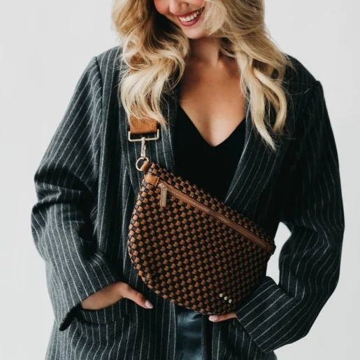 Checkered Coffee Westlyn Woven Bum Bag - Image 2
