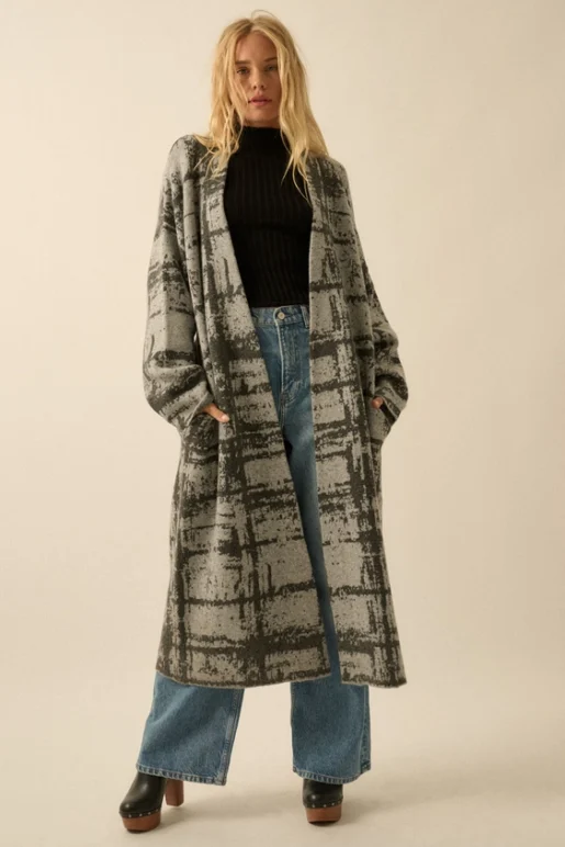 Geometric Jacquard-Knit Duster Cardigan - Image 5