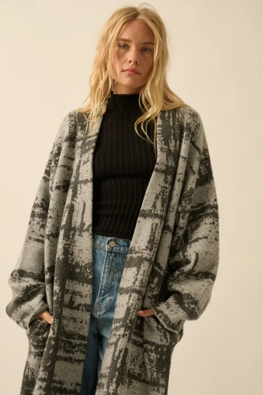 Geometric Jacquard-Knit Duster Cardigan - Image 7