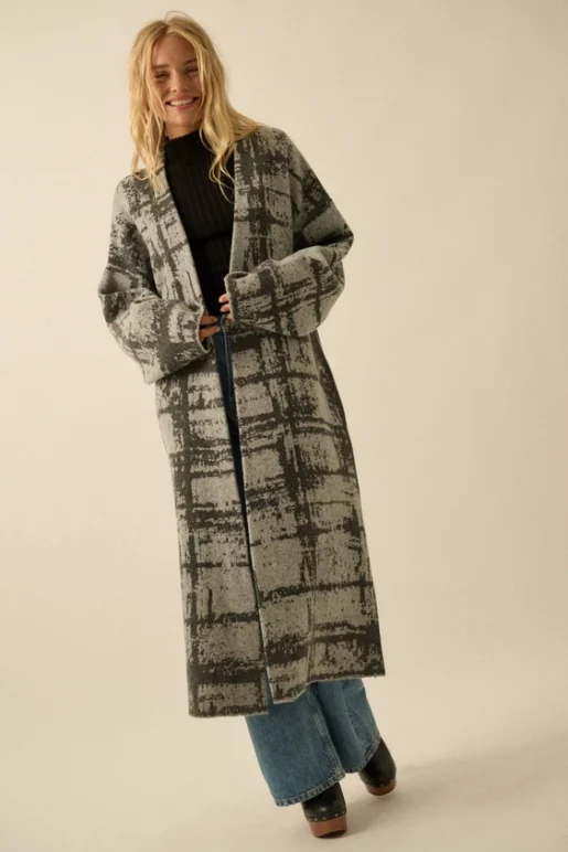 Geometric Jacquard-Knit Duster Cardigan - Image 8