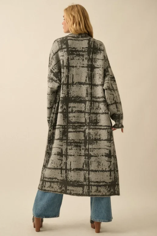 Geometric Jacquard-Knit Duster Cardigan - Image 4