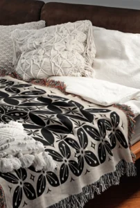 Black and Beige Cotton Throw Blanket