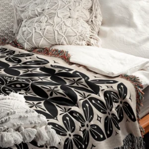 Black and Beige Cotton Throw Blanket