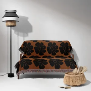 Brown and Black Matisse Flower Woven Cotton Throw