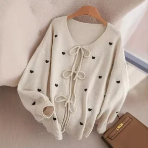 Apricot Heart Detail Knit Cardigan