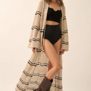 Striped Crochet Knit Duster