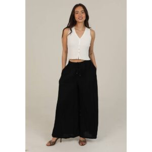 Wide Leg Pants with Elastic Drawstring Waistband