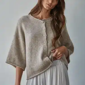 Knit Sweater Quarter Sleeve Button Up Top