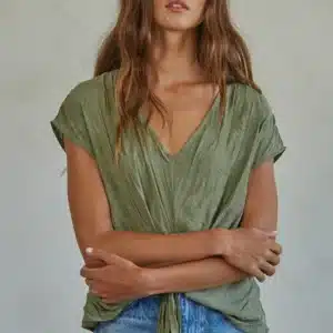 Woven Polyester V-Neck Sleeveless Top with Front Tie