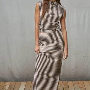 Knit Lyocell Spandex Striped Elastic Waist Skirt