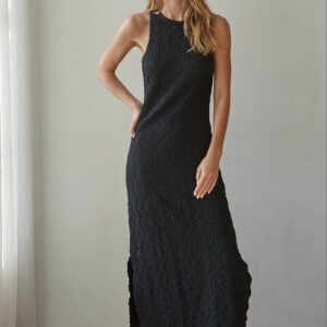 Knit Cotton Nylon Spandex Round Neck Sleeveless Maxi