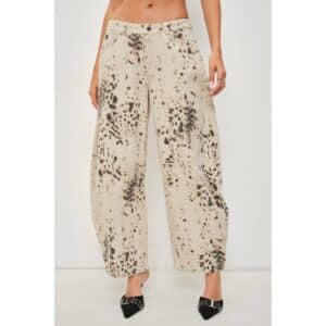Risa Snow Leopard Twill Print Barrel Pants