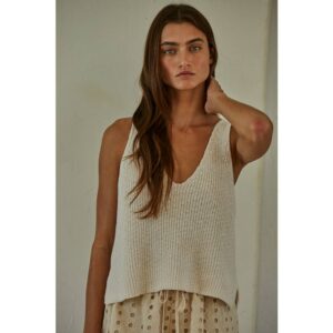 Knit Sweater Cotton V-Neck Sleeveless Tank Top