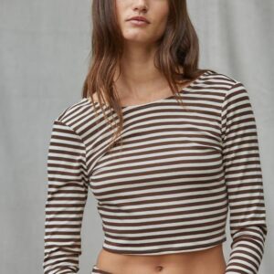Knit Lyocell Spandex Striped Crop Long Sleeve
