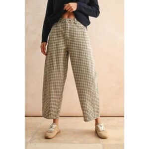 P5936 Mini Checker Pattern Barrel Pant