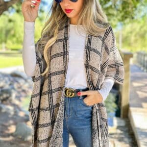 Oatmeal Plaid Knit Ruana Cardigan | O/S
