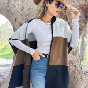 Modern Color Block Knit Lightweight Ruana Cardigan | O/S