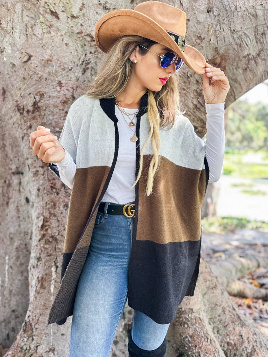 Modern Color Block Knit Lightweight Ruana Cardigan | O/S - Image 7